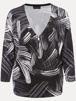 Knitwear^Phase Eight Adara Linear Zip Neck Print Jumper Black/Multi