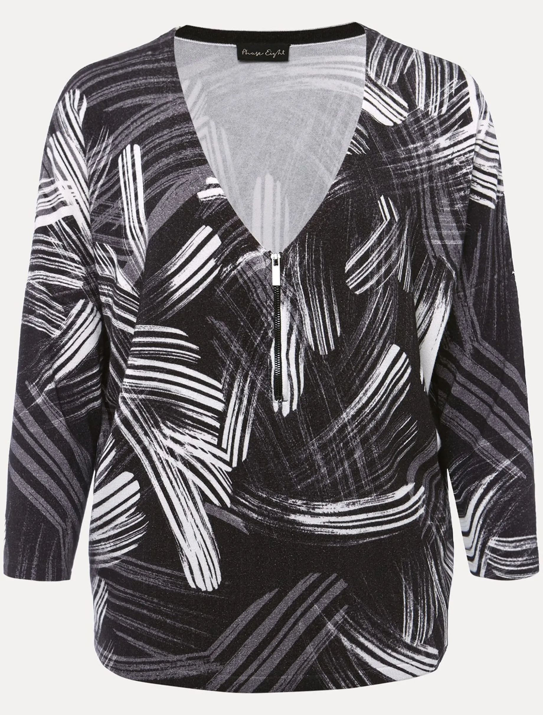 Knitwear^Phase Eight Adara Linear Zip Neck Print Jumper Black/Multi