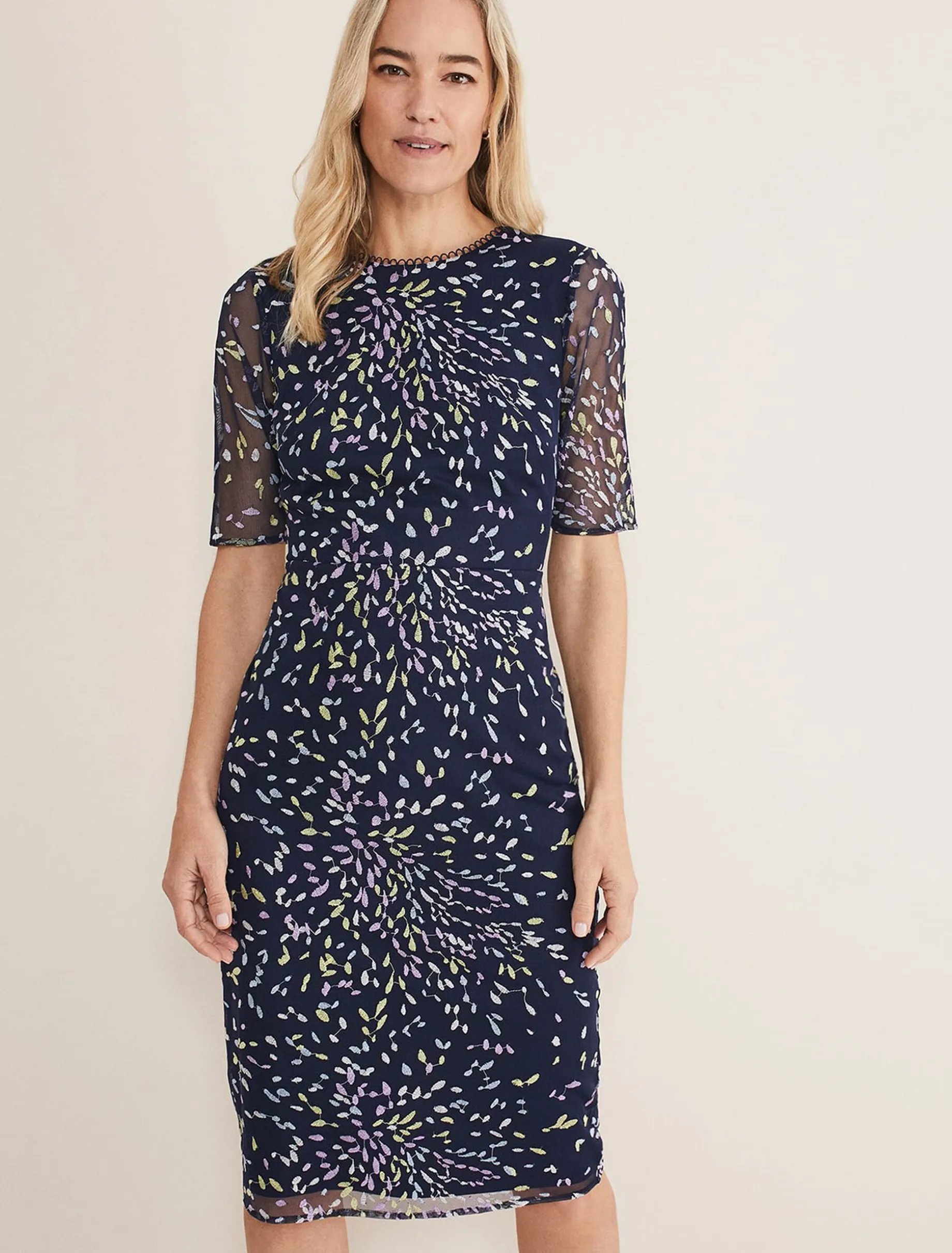 Dresses^Phase Eight Aileena Embroidered Dress Navy/Multi