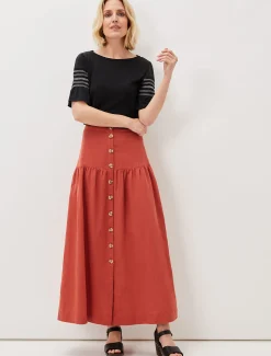 Skirts^Phase Eight Alessia Linen Maxi Skirt Terracotta