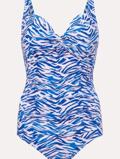 Swimwear^Phase Eight Alina Zebra Print Twist Front Swimsuit Blue/Pink