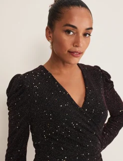 Tops & T-Shirts^Phase Eight Alinna Shimmer Wrap Top Black/Burgandy