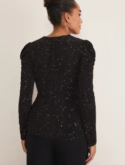 Tops & T-Shirts^Phase Eight Alinna Shimmer Wrap Top Black/Burgandy