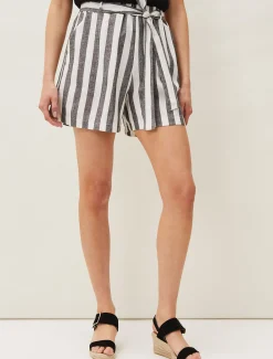 Trousers & Shorts^Phase Eight Alison Stripe Linen Short White/Grey