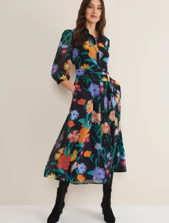 Dresses^Phase Eight Alta Floral Midaxi Dress Black/Multi