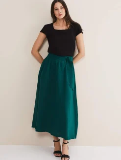 Skirts^Phase Eight Amorette Linen Belted Maxi Skirt Jade