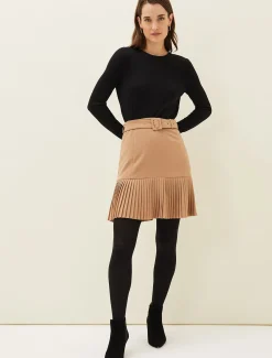 Skirts^Phase Eight Annabel Pleated Mini Skirt Camel