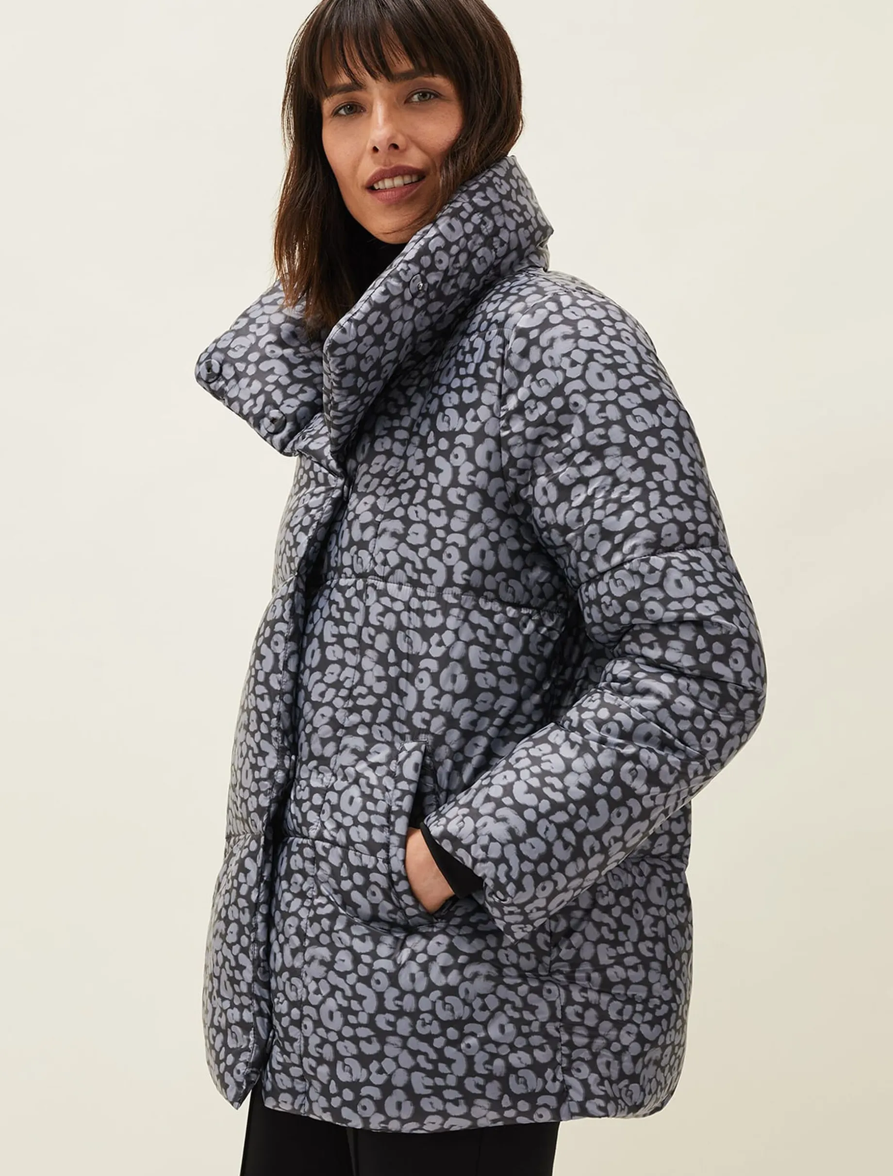Coats^Phase Eight Anny Animal Print Puffer Coat Grey Multi
