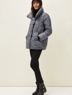 Coats^Phase Eight Anny Animal Print Puffer Coat Grey Multi