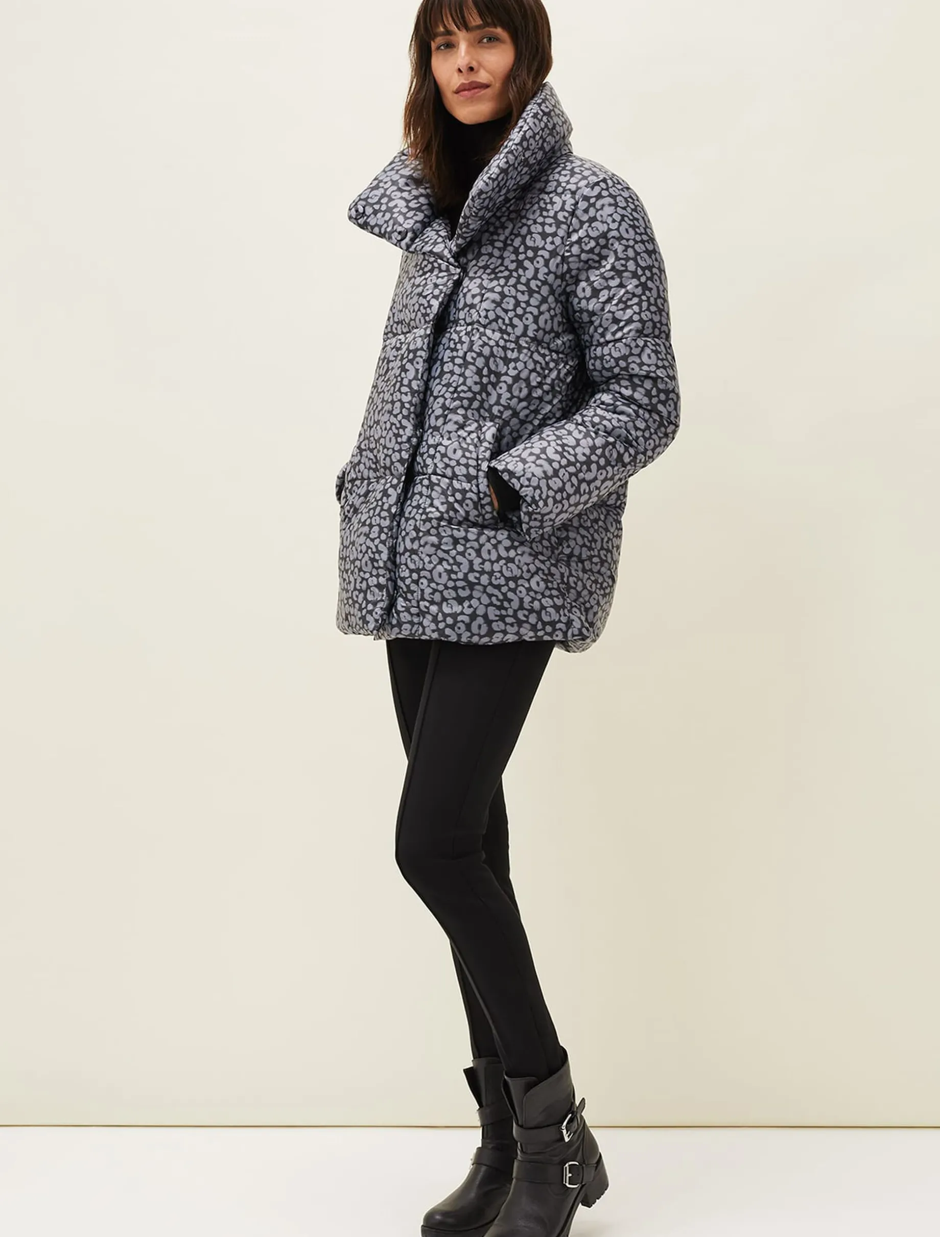 Coats^Phase Eight Anny Animal Print Puffer Coat Grey Multi