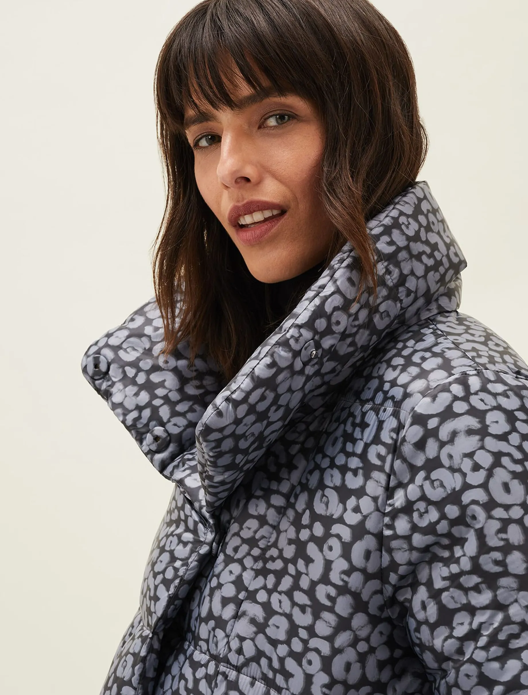 Coats^Phase Eight Anny Animal Print Puffer Coat Grey Multi