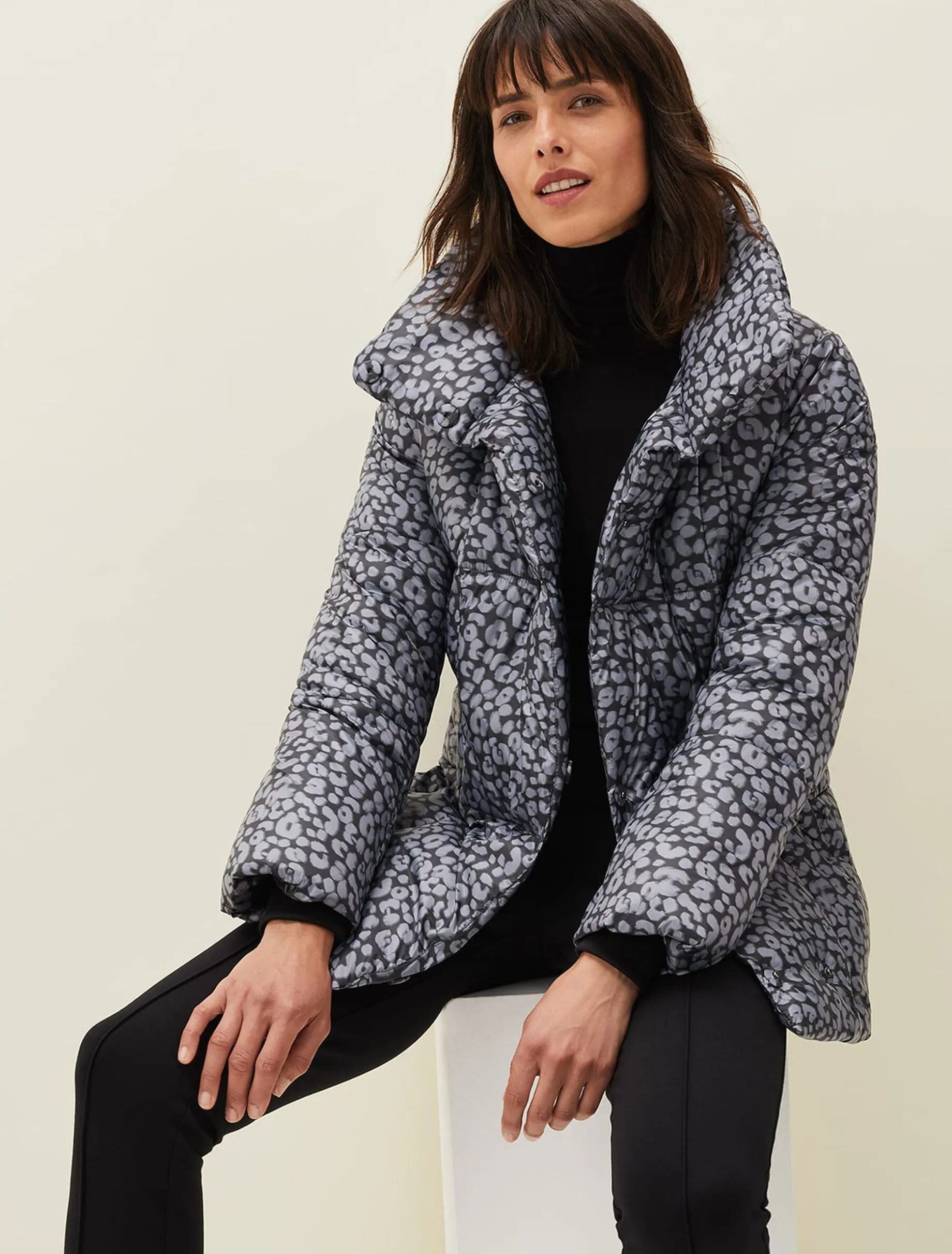 Coats^Phase Eight Anny Animal Print Puffer Coat Grey Multi