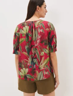 Tops & T-Shirts^Phase Eight Antonia Tropical Print Top Hot Pink