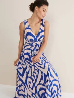 Dresses^Phase Eight Artemis Jersey Print Maxi Dress Azure Blue/Cream