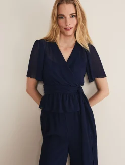Tops & T-Shirts^Phase Eight Aster Plisse Wrap Top Co-Ord French Navy