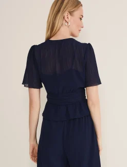 Tops & T-Shirts^Phase Eight Aster Plisse Wrap Top Co-Ord French Navy