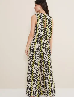 Dresses^Phase Eight Aubrey Abstract Wide Leg Jumpsuit Olive/Black