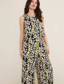 Dresses^Phase Eight Aubrey Abstract Wide Leg Jumpsuit Olive/Black