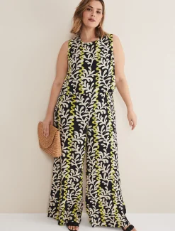 Dresses^Phase Eight Aubrey Abstract Wide Leg Jumpsuit Olive/Black