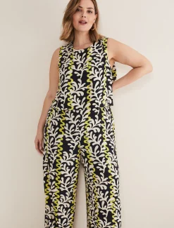 Dresses^Phase Eight Aubrey Abstract Wide Leg Jumpsuit Olive/Black