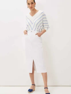 Skirts^Phase Eight Aubrey Denim Midi Skirt White