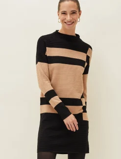 Dresses^Phase Eight Azera Colourblock Textured Knit Dress Camel/Black
