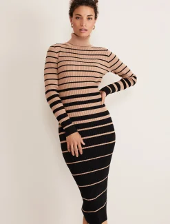 Dresses^Phase Eight Bettie Ombre Colourblock Ribbed Dress Camel/Black