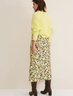 Skirts^Phase Eight Blaire Floral Satin Slip Skirt Yellow