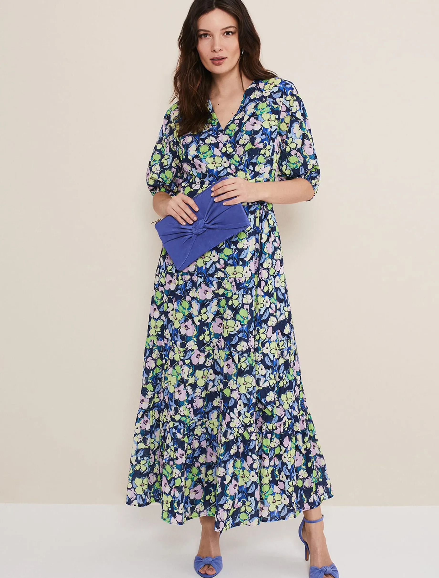 Bags^Phase Eight Blue Suede Clutch Bag Foxglove Blue
