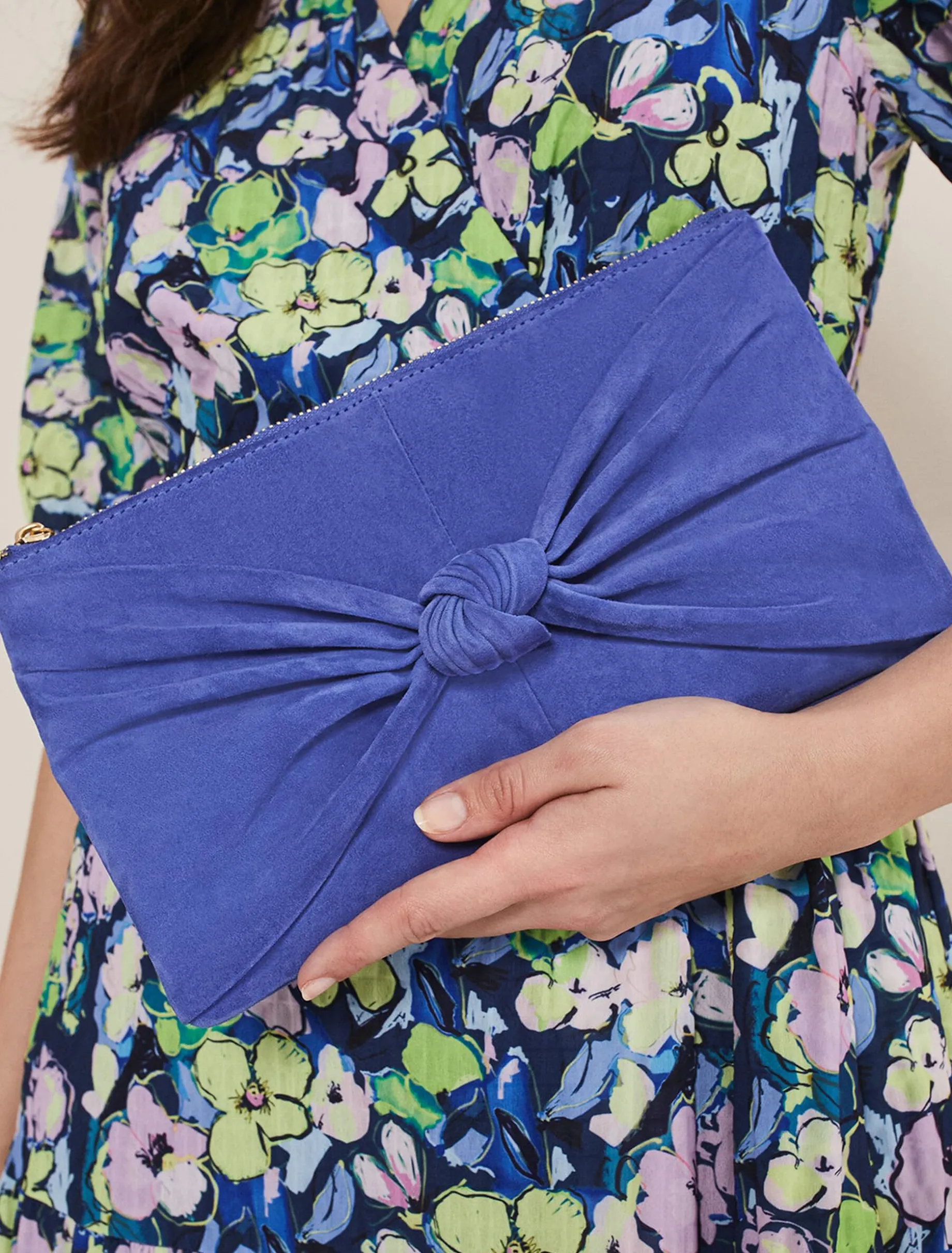 Bags^Phase Eight Blue Suede Clutch Bag Foxglove Blue