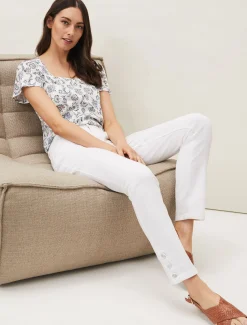 Trousers & Shorts^Phase Eight Bobbie Skinny Button Hem Jean White