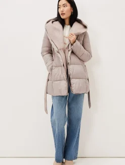 Coats^Phase Eight Brae Belted Puffer Knit Coat Mink