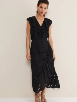 Skirts^Phase Eight Broderie Wrap Maxi Skirt Black