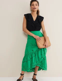 Skirts^Phase Eight Broderie Wrap Maxi Skirt Green