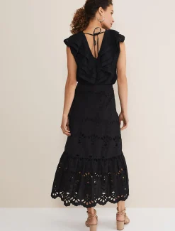 Skirts^Phase Eight Broderie Wrap Maxi Skirt Black