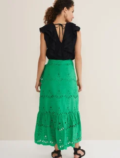 Skirts^Phase Eight Broderie Wrap Maxi Skirt Green