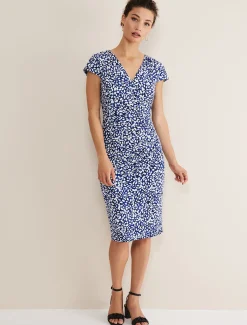 Dresses^Phase Eight Brooke Printed Wrap Dress Blue/Multi