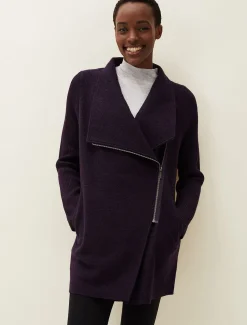 Coats^Phase Eight Byanca Zip Knit Coat Blackcurrant