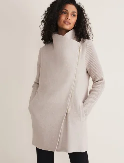 Coats^Phase Eight Byanca Zip Knit Coat Stone