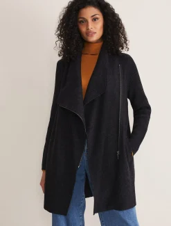 Coats^Phase Eight Byanca Zip Knit Coat Charcoal