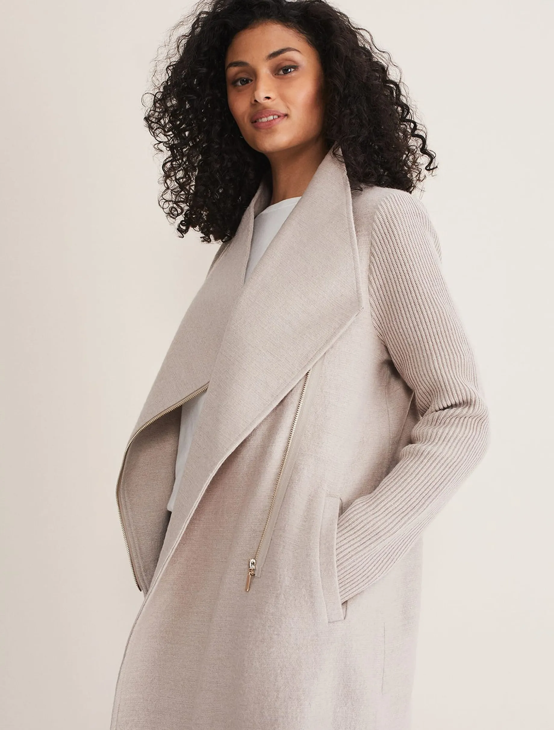 Coats^Phase Eight Byanca Zip Knit Coat Stone