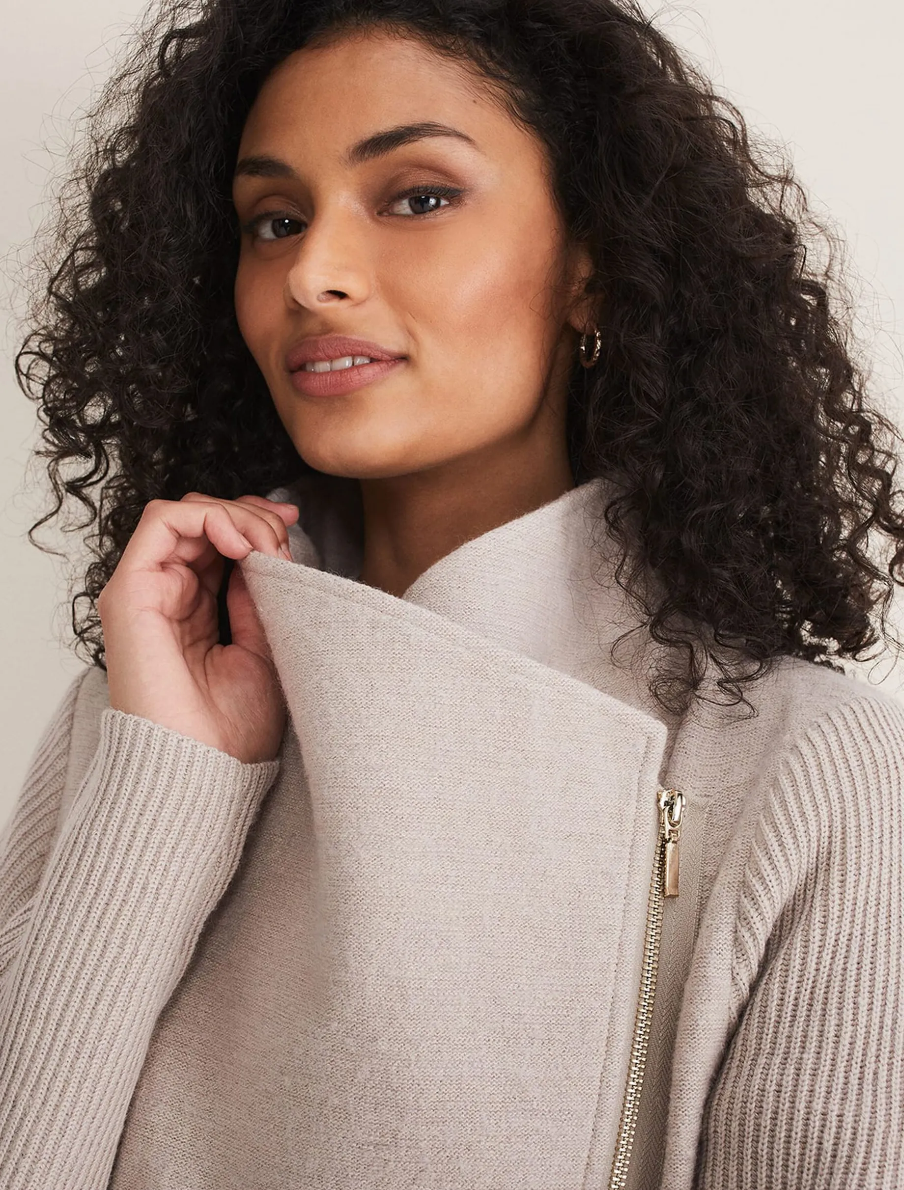 Coats^Phase Eight Byanca Zip Knit Coat Stone