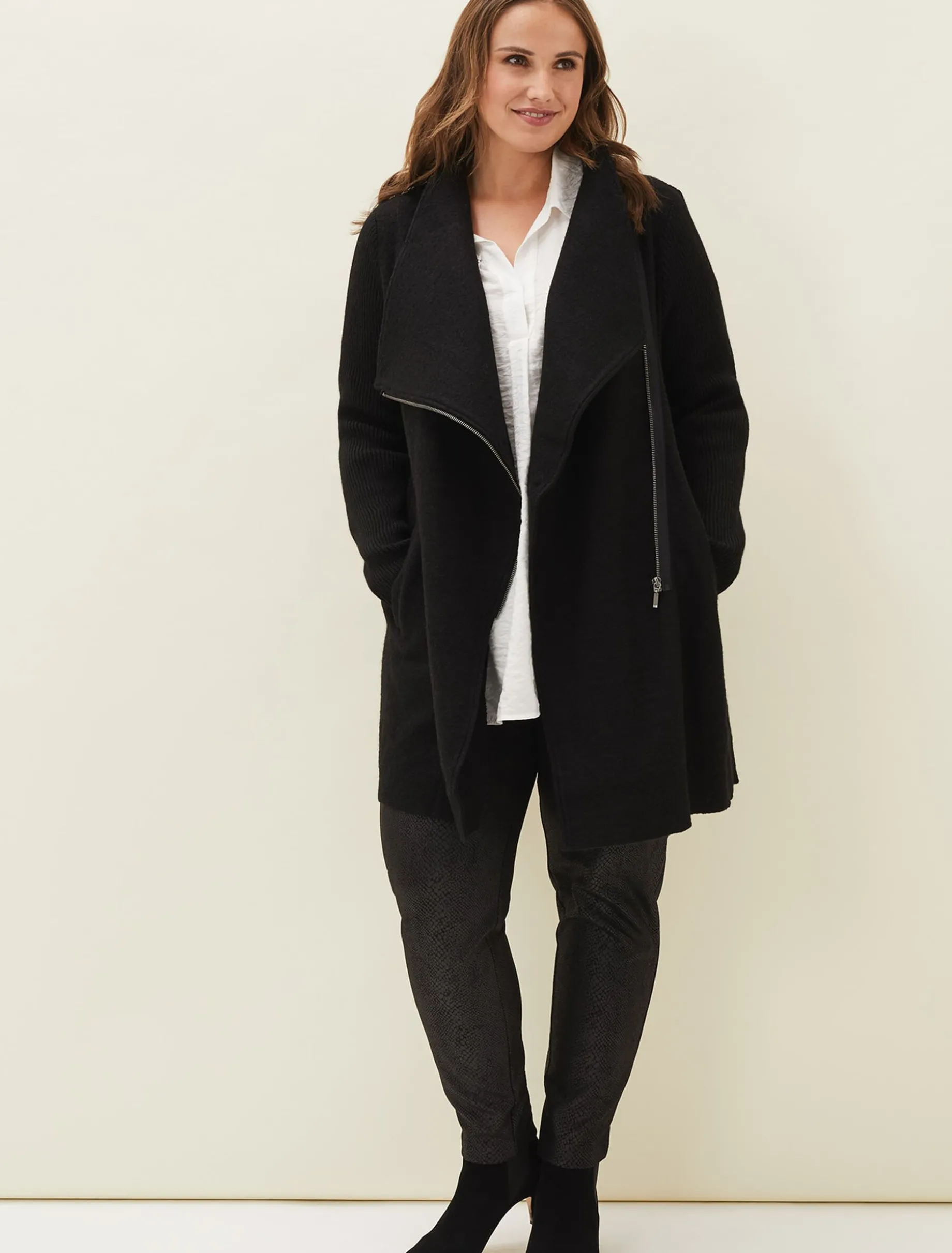 Coats^Phase Eight Byanca Zip Knit Coat Black