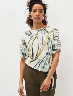 Tops & T-Shirts^Phase Eight Caraline Linen Botanical Print Top Ivory Multi