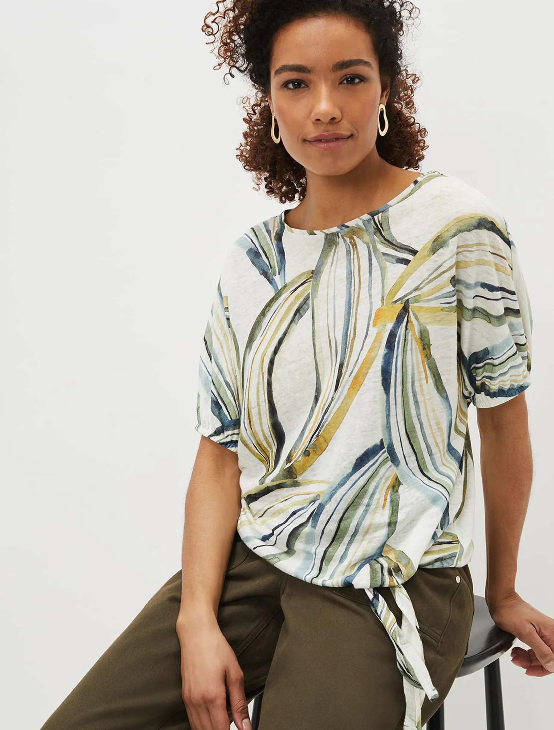 Tops & T-Shirts^Phase Eight Caraline Linen Botanical Print Top Ivory Multi