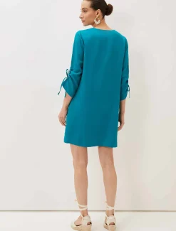 Dresses^Phase Eight Ceiara Ruched Sleeve Tunic Dress Teal