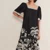 Dresses^Phase Eight Claria Linen Midi Dress Black/Ivory