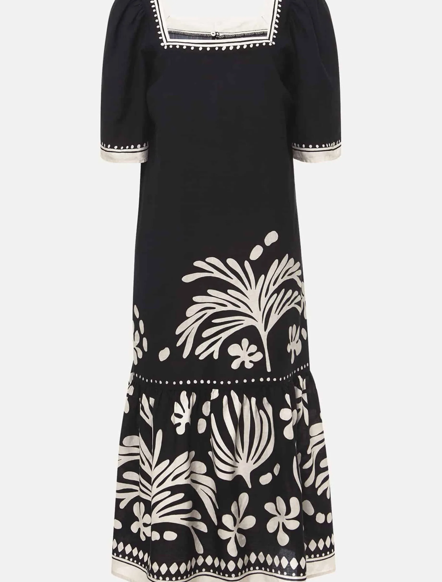 Dresses^Phase Eight Claria Linen Midi Dress Black/Ivory