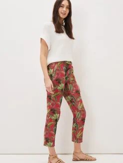 Trousers & Shorts^Phase Eight Desta Tropical Print Trouser Hot Pink