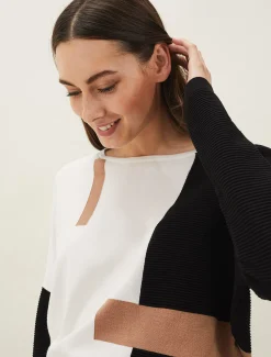 Knitwear^Phase Eight Ellan Colourblock Fine Knit Jumper Camel/Black